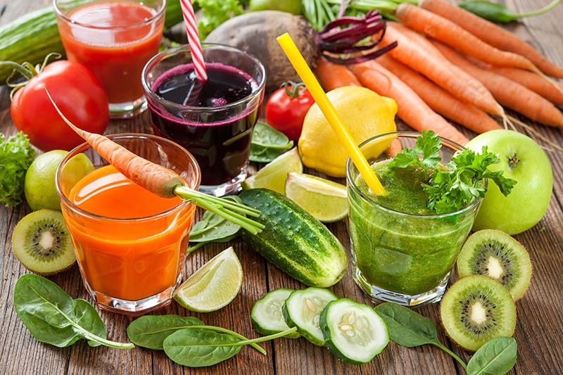 Various fruit and vegetable juices